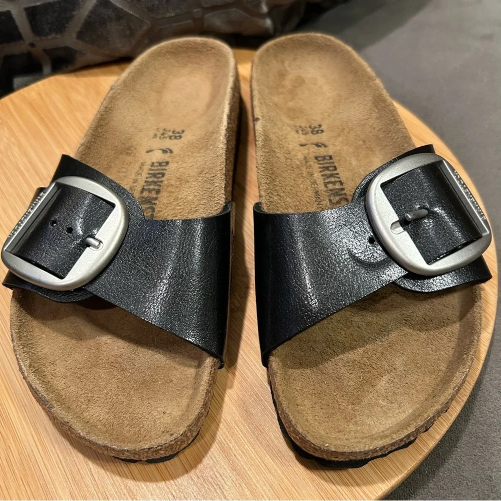 Birkenstock Madrid Big Buckle Black Leather Women’s Size 38/7-7.5 NWB - Picture 3 of 11